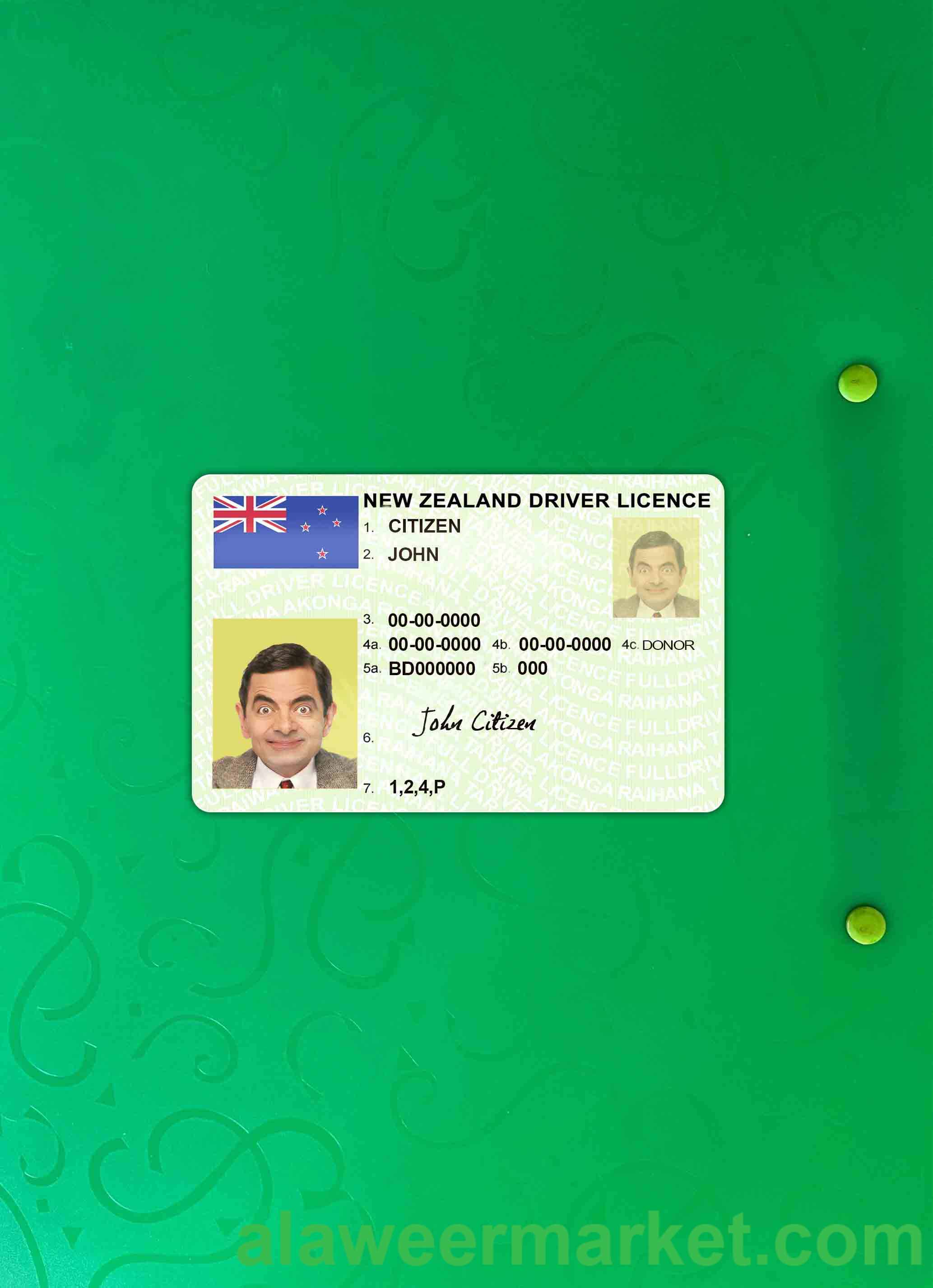 New Zealand green driving license (fully qualified) photolook FRONT